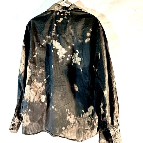 AnchorBlue Anchor Blue Black Grunge Shirt Button Up Acid Wash Tie Dye Size Large - Picture 3 of 7